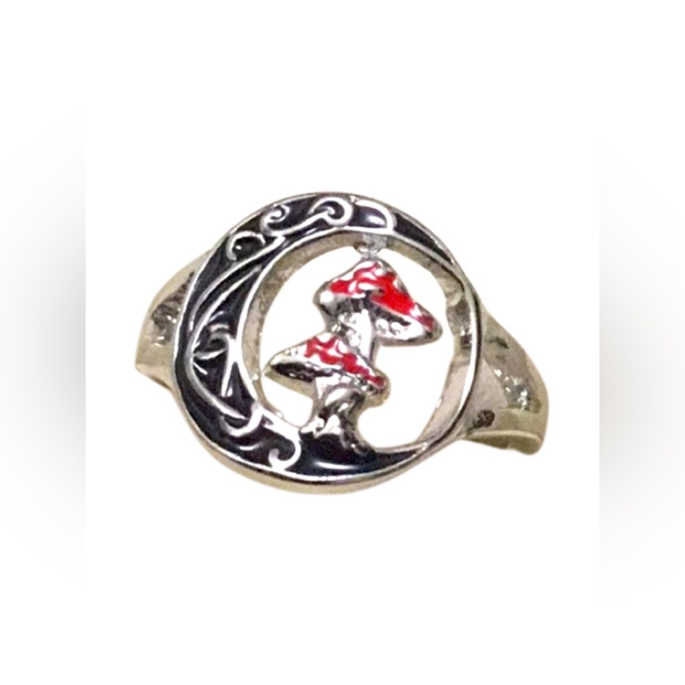 🔴 4/$15 Silver Crescent Moon Mushroom Fairy Ring